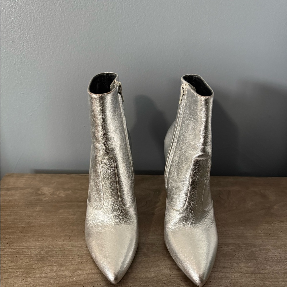 Saint Laurent Silver Ankle Boots